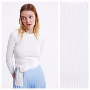 New Zara white ribbed wrap tie waist crop sweater
